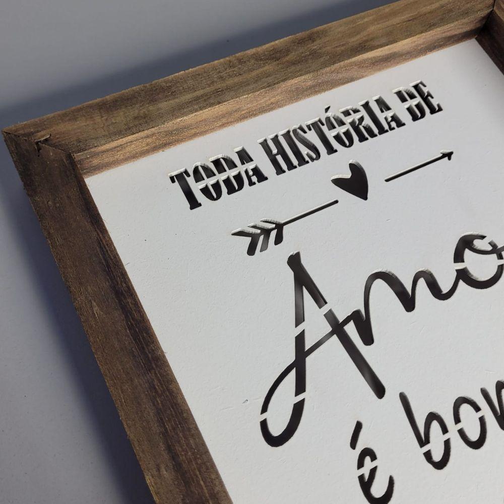 Quadro Personalizado Em Pinus E Mdf (32x23,5x3,5) Toda História De Amor... - 4