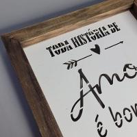Quadro Personalizado Em Pinus E Mdf (32x23,5x3,5) Toda História De Amor...