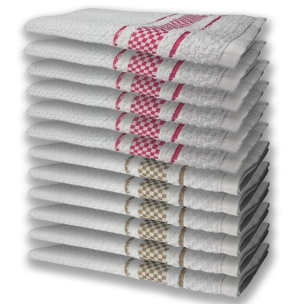 12 Panos De Prato Atoalhado Felpudo Premium 6 Rosa 6 Marrom - 1