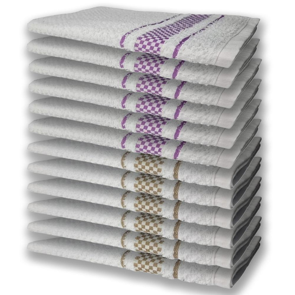 12 Panos De Prato Atoalhado Felpudo Premium 6 Lilás 6 Marrom - 1