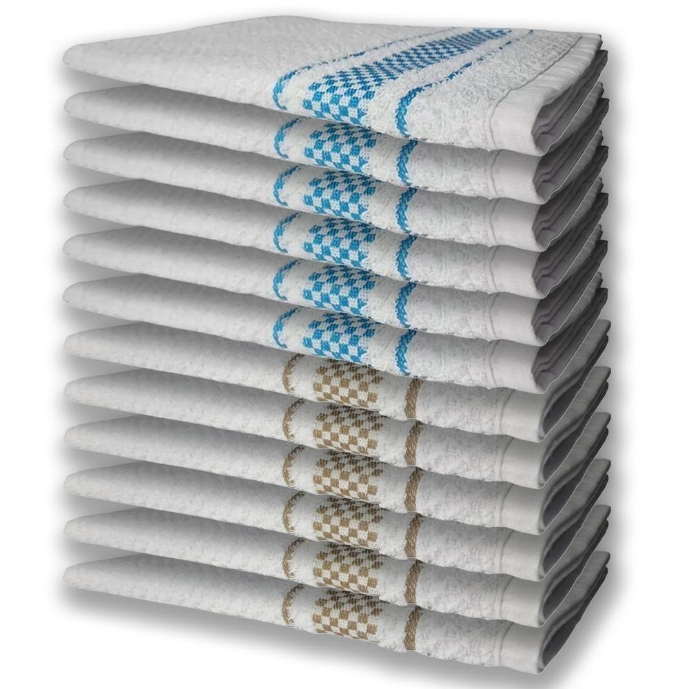 12 Panos De Prato Atoalhado Felpudo Premium 6 Azul 6 Marrom - 1