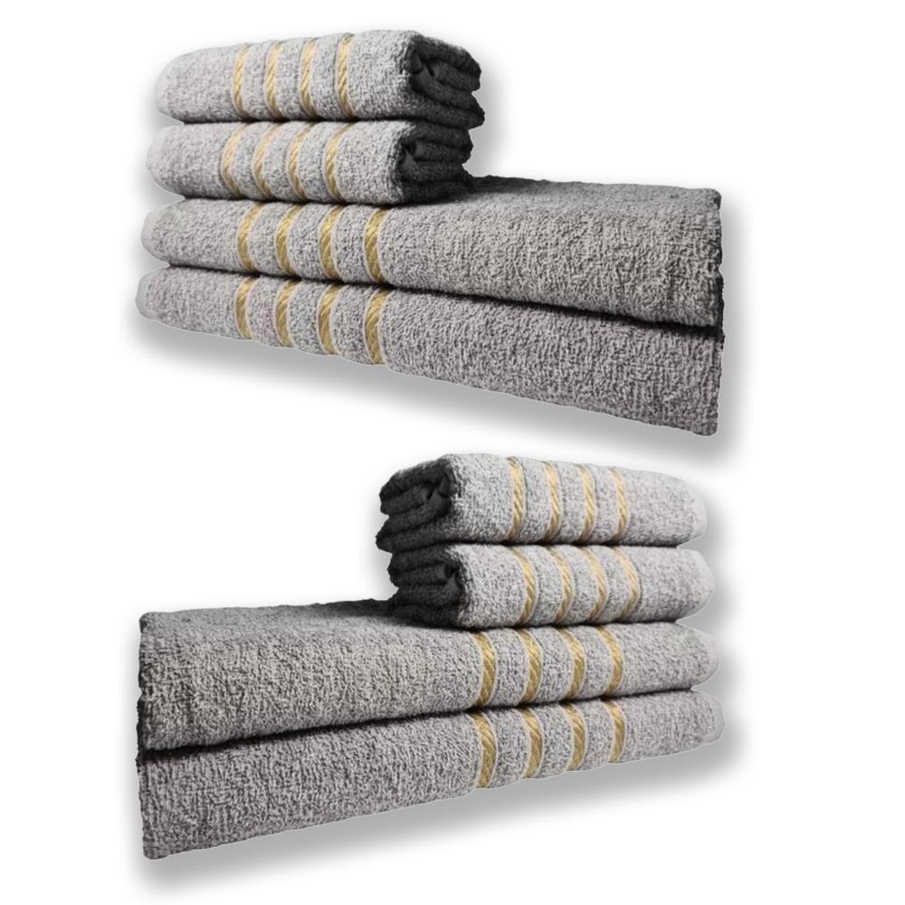 2 Jogos De 4 Toalhas 4 Banho 4 Rosto Dubai 100% Algodão Cinza - 1