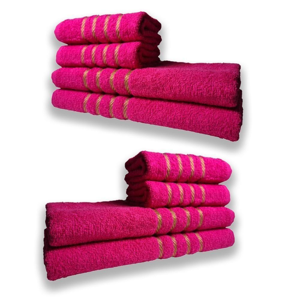 2 Jogos De 4 Toalhas 4 Banho 4 Rosto Dubai 100% Algodão Rosa - 1