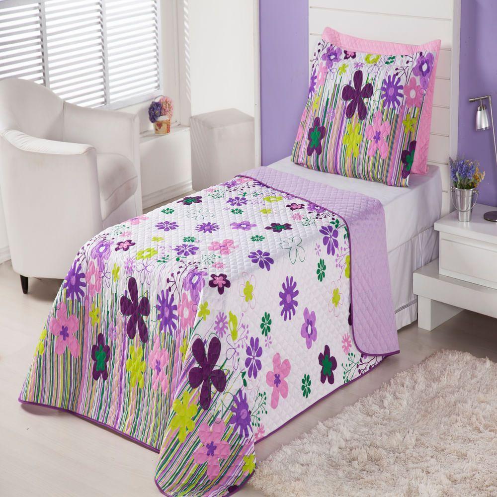 Cobre Leito Infantil Garden Lilás Enxovais Aquarela 2 Peças - 1
