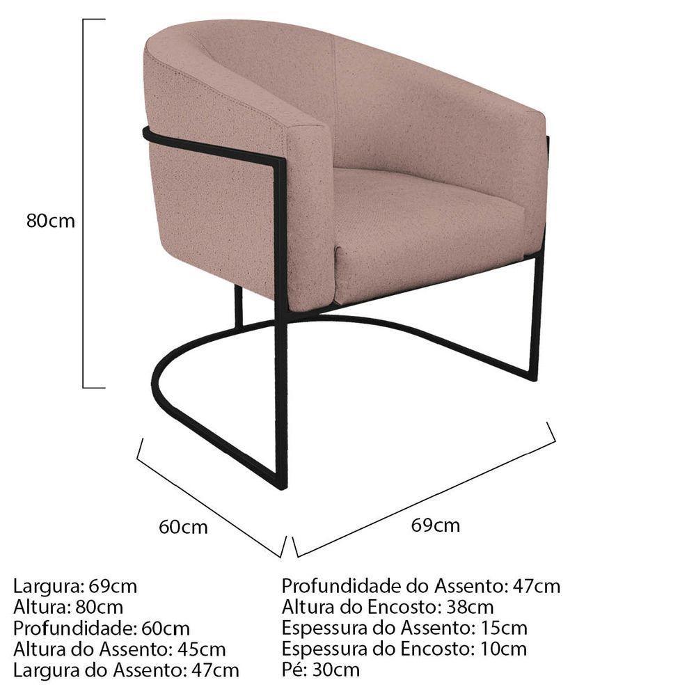 Kit 02 Poltronas Luiza Base De Ferro Preto Linho - Amarena Móveis Cor Rosê - 2