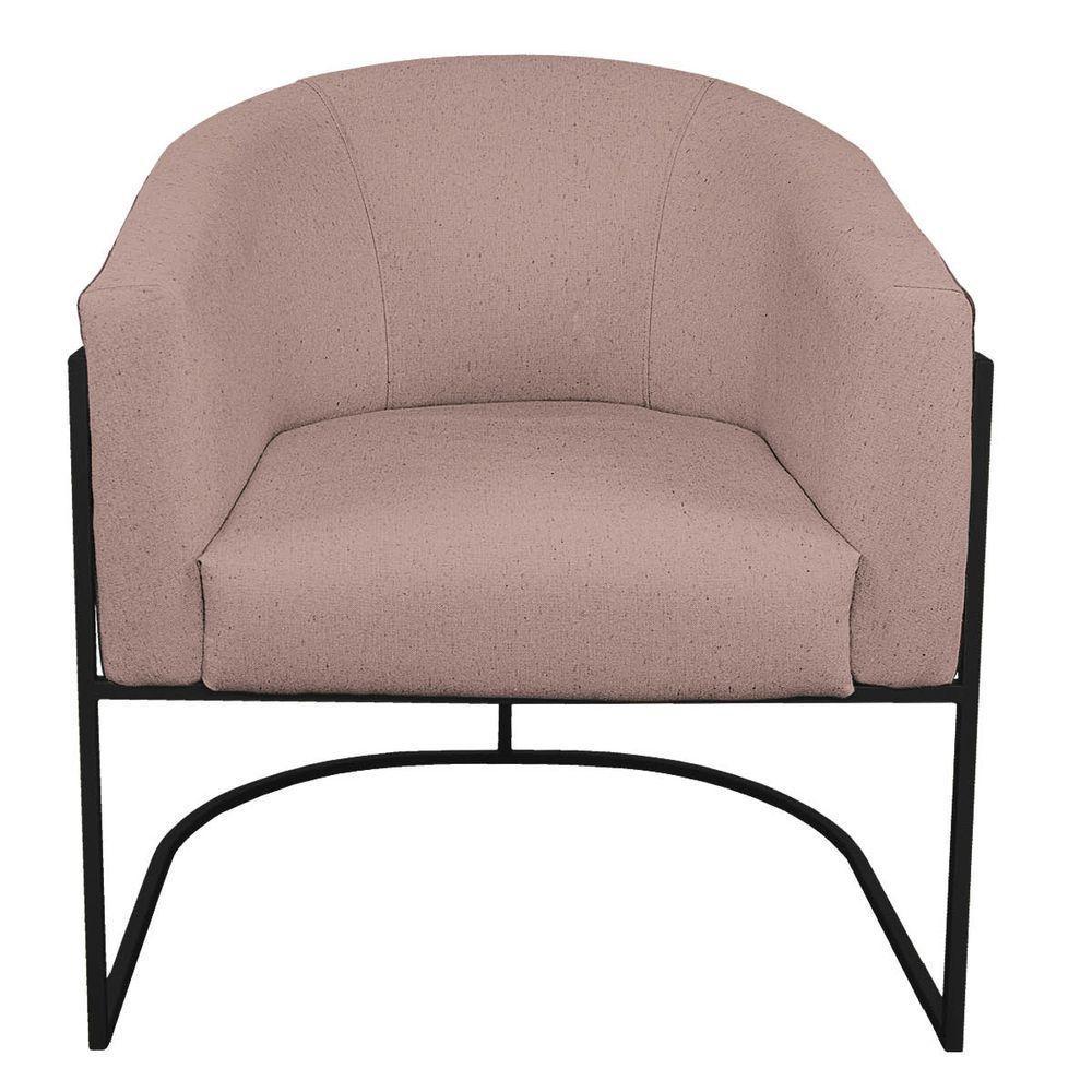 Kit 02 Poltronas Luiza Base De Ferro Preto Linho - Amarena Móveis Cor Rosê - 4