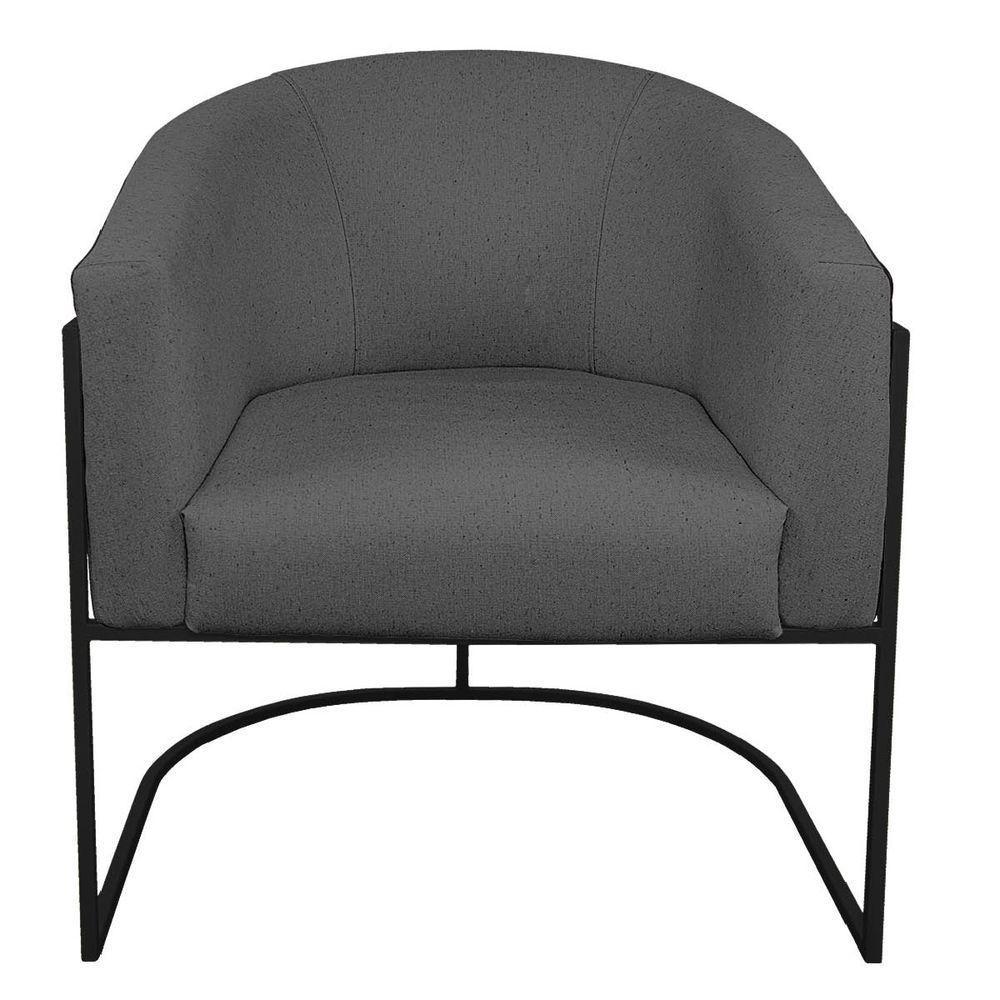 Kit 02 Poltronas Luiza Base De Ferro Preto Linho - Amarena Móveis Cor Cinzaescuro - 4