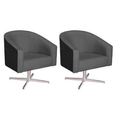 Kit 02 Poltronas Luiza Base Giratória De Metal Factor Preto E Linho - Adj Decor Cor Cinzaescuro