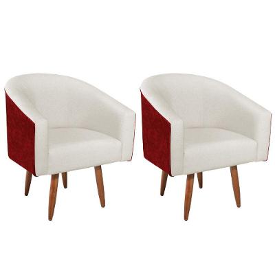 Kit 02 Poltronas Luiza Pés Palito Factor Vermelho E Linho - Adj Decor Cor Bege