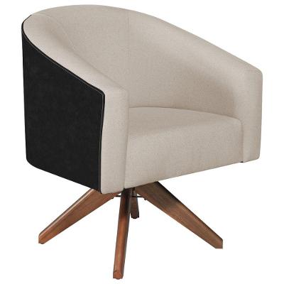 Kit 02 Poltronas Luiza Base Giratória De Madeira Factor Preto E Linho - Amarena Móveis Cor Bege