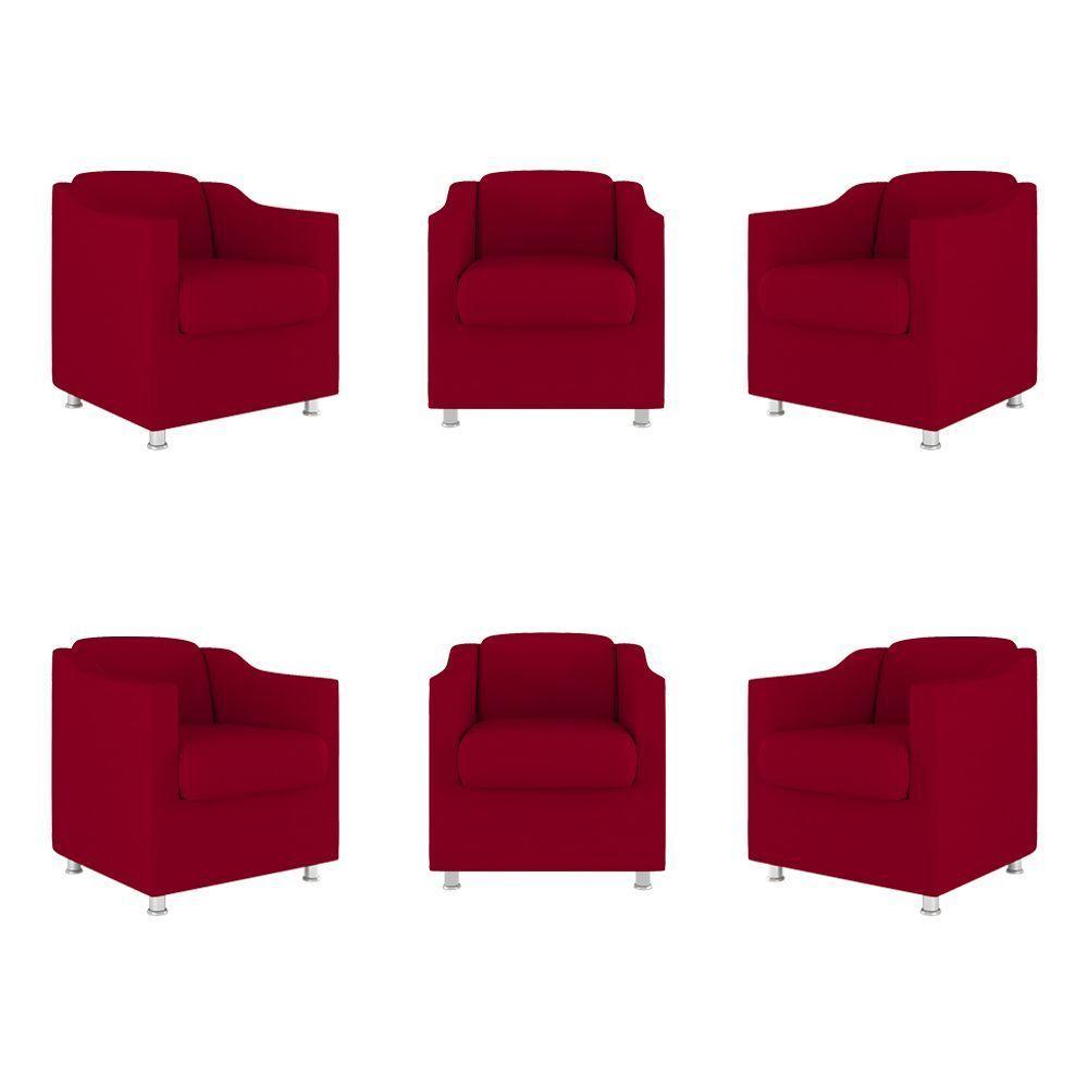 Kit 06 Poltronas Tilla Consultório Recepção Sala Suede Cor:vermelho - 1