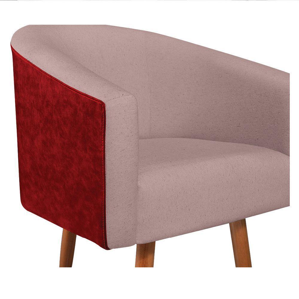 Kit 02 Poltronas Luiza Pés Palito Factor Vermelho E Linho - Amarena Móveis Cor Rosê - 3