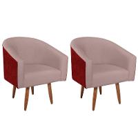 Kit 02 Poltronas Luiza Pés Palito Factor Vermelho E Linho - Amarena Móveis Cor Rosê - 1