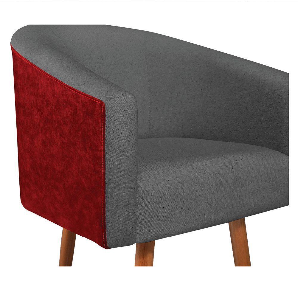 Kit 02 Poltronas Luiza Pés Palito Factor Vermelho E Linho - Amarena Móveis Cor Cinzaescuro - 3