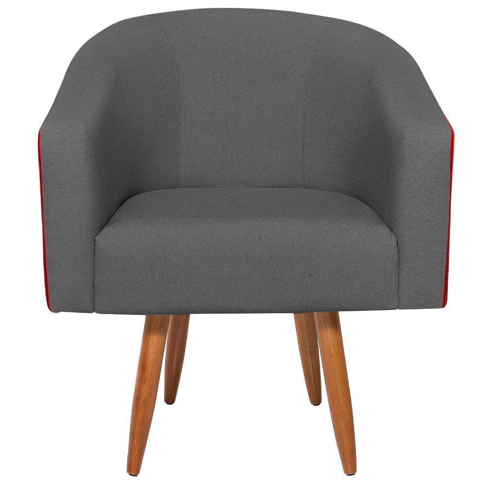 Kit 02 Poltronas Luiza Pés Palito Factor Vermelho E Linho - Amarena Móveis Cor Cinzaescuro - 4
