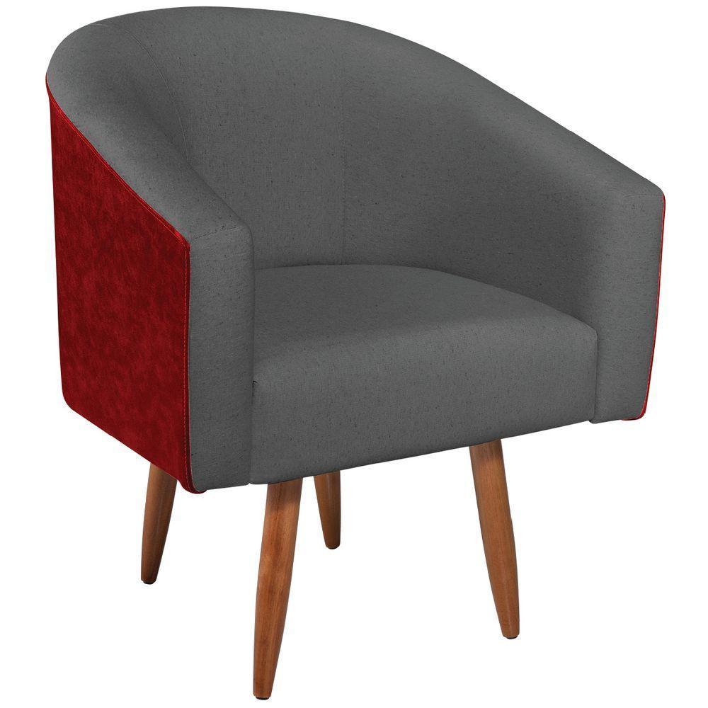 Kit 02 Poltronas Luiza Pés Palito Factor Vermelho E Linho - Amarena Móveis Cor Cinzaescuro - 5