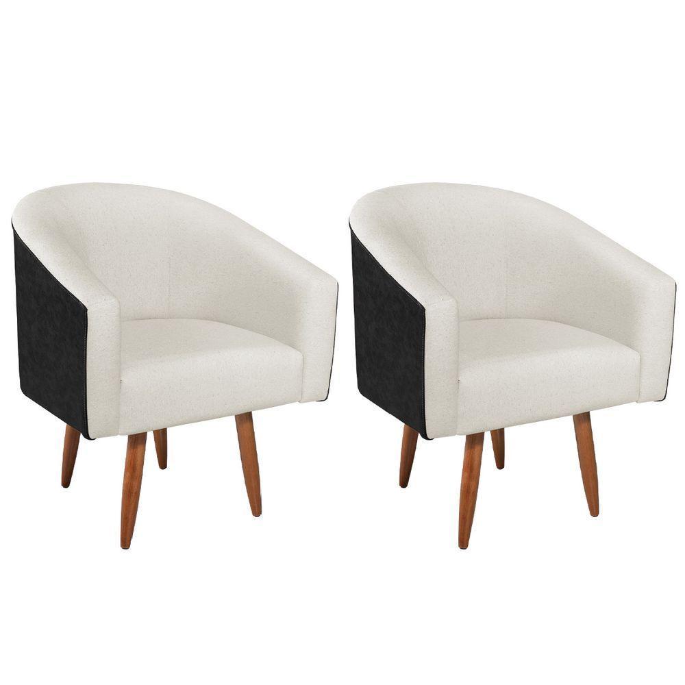 Kit 02 Poltronas Luiza Pés Palito Factor Preto E Linho - Amarena Móveis Cor Bege - 1