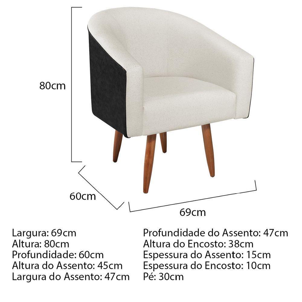 Kit 02 Poltronas Luiza Pés Palito Factor Preto E Linho - Amarena Móveis Cor Bege - 1