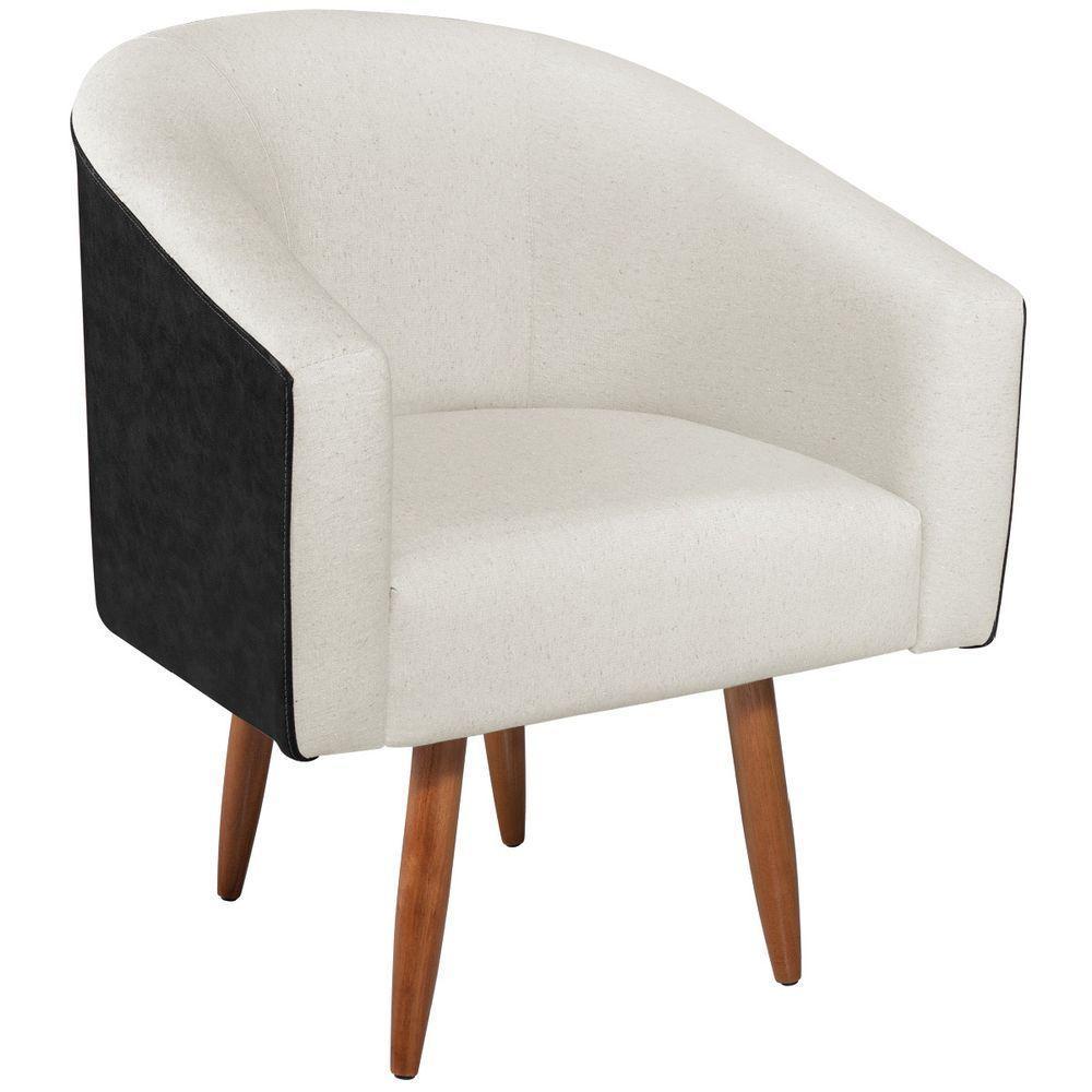 Kit 02 Poltronas Luiza Pés Palito Factor Preto E Linho - Amarena Móveis Cor Bege - 3