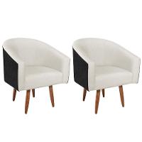 Kit 02 Poltronas Luiza Pés Palito Factor Preto E Linho - Amarena Móveis Cor Bege - 1