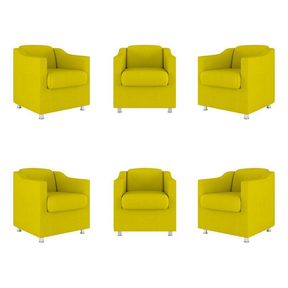 Kit 06 Poltronas Tilla Consultório Recepção Sala Suede Cor:amarelo - 1