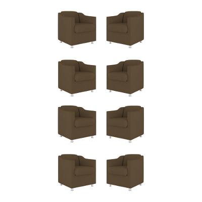 Kit 08 Poltronas Decorativas Sala De Espera Clinica Tecido Cor:marrom