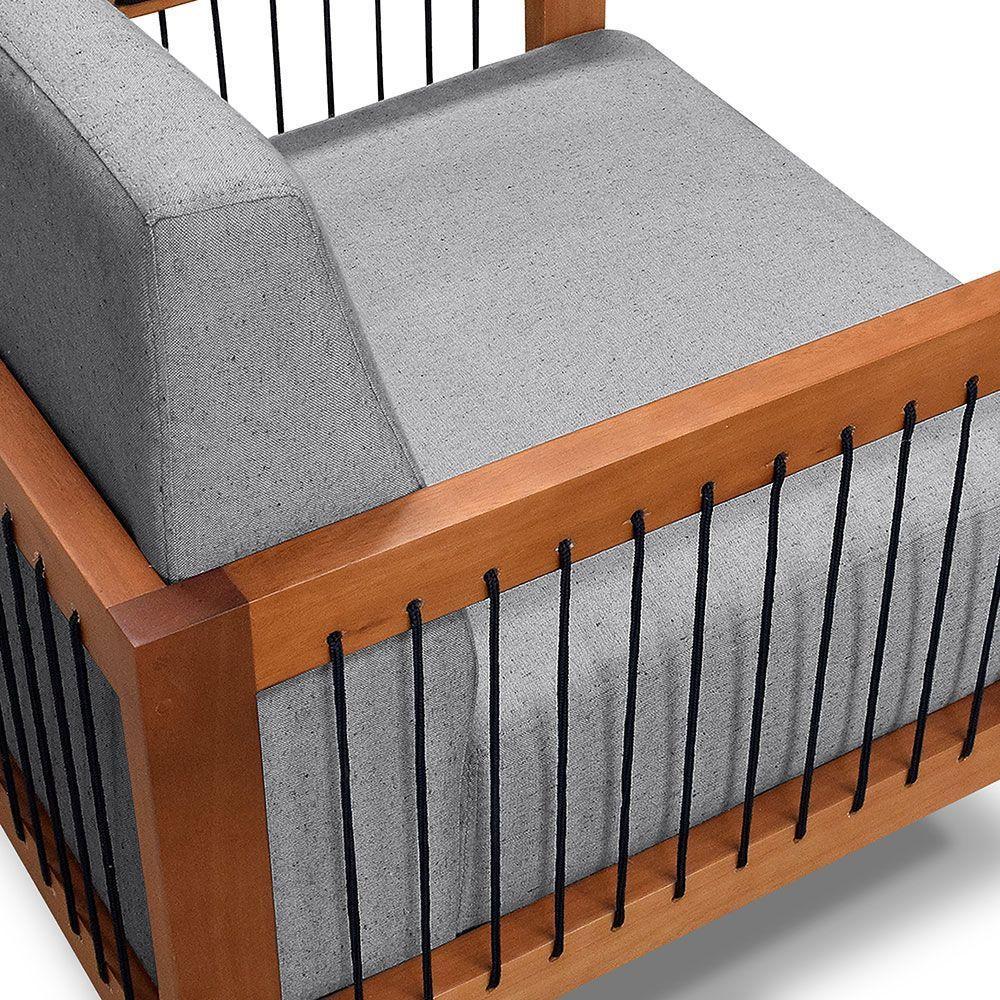 Kit 2 Poltronas Decorativa Marilia Linho Grafite Base Em Madeira Castanho - Pallazio - 4