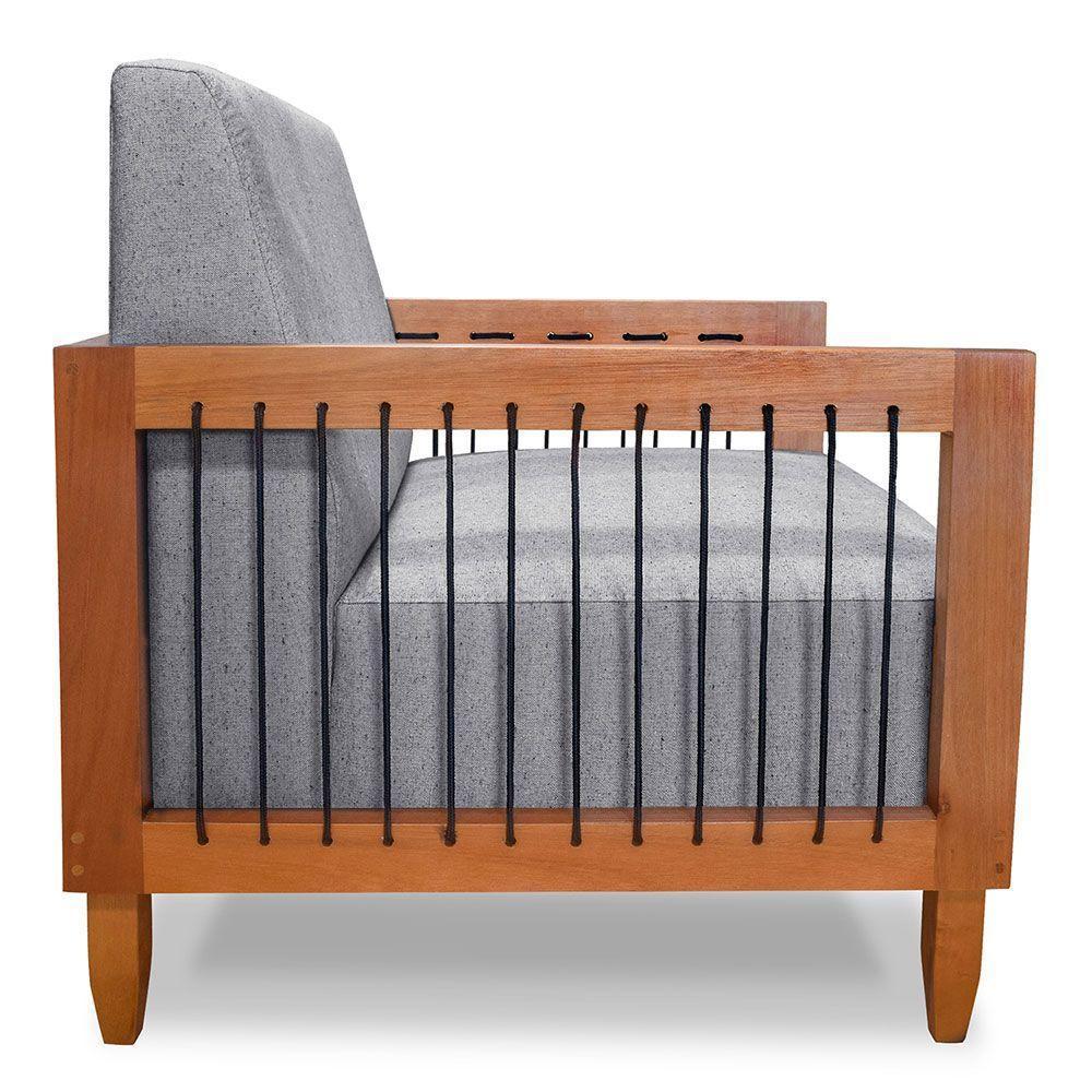 Kit 2 Poltronas Decorativa Marilia Linho Grafite Base Em Madeira Castanho - Pallazio - 5