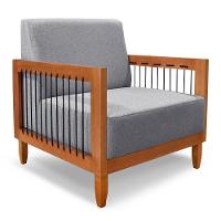 Kit 2 Poltronas Decorativa Marilia Linho Grafite Base Em Madeira Castanho - Pallazio - 7