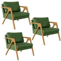 Kit 3 Poltronas Com Estrutura Madeira L02 Facto Verde Musgo - 1