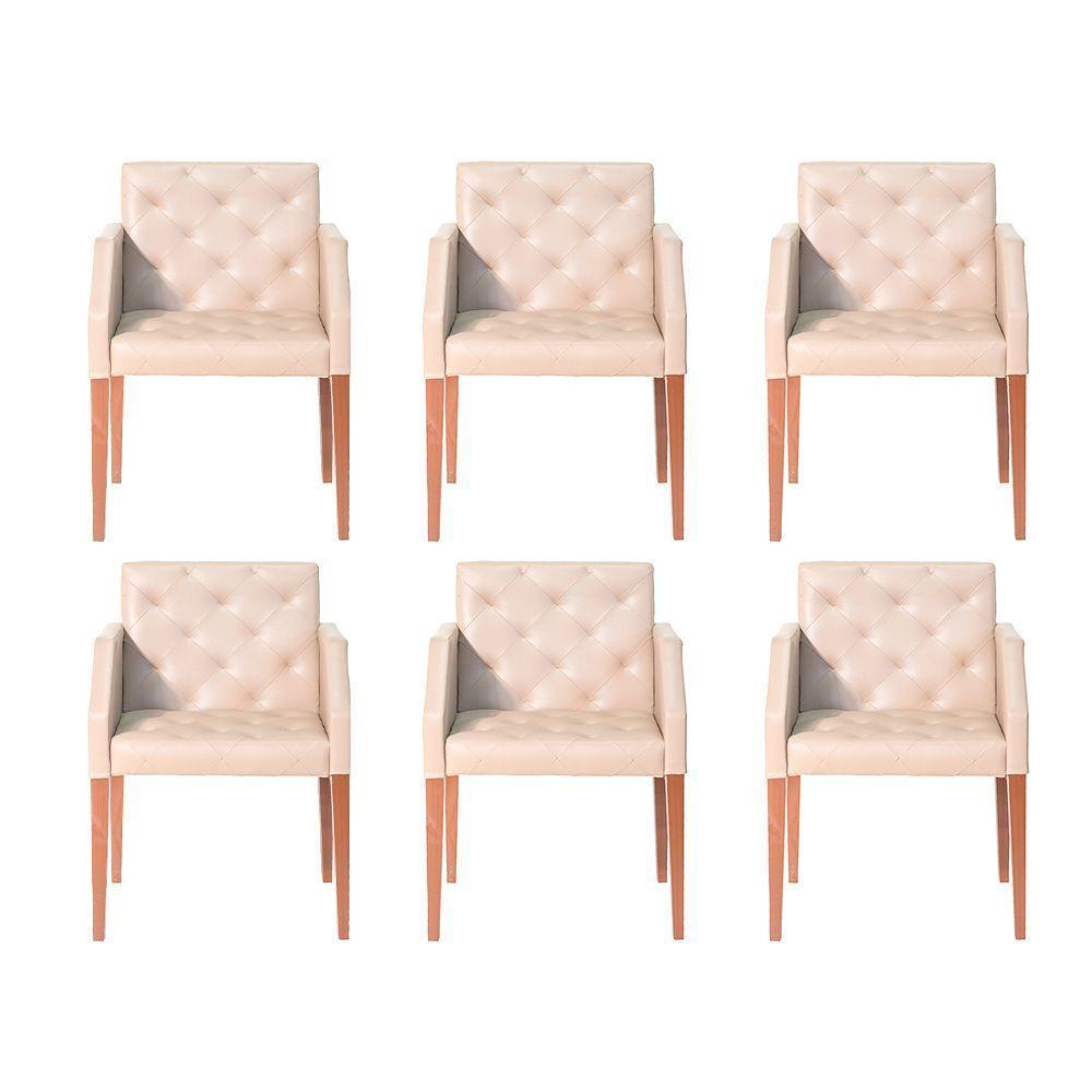 Kit 6 Poltronas Nina Costura Capitonê Em Tecido Sintético - Bege - Cor: Bege - 1