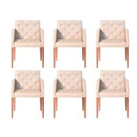 Kit 6 Poltronas Nina Costura Capitonê Em Tecido Sintético - Bege - Cor: Bege - 1