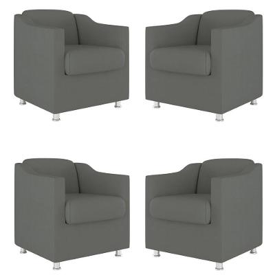 Kit 4 Poltronas Tilla Decorativas Consultório Sala Tecido Suede Cor:Cinza