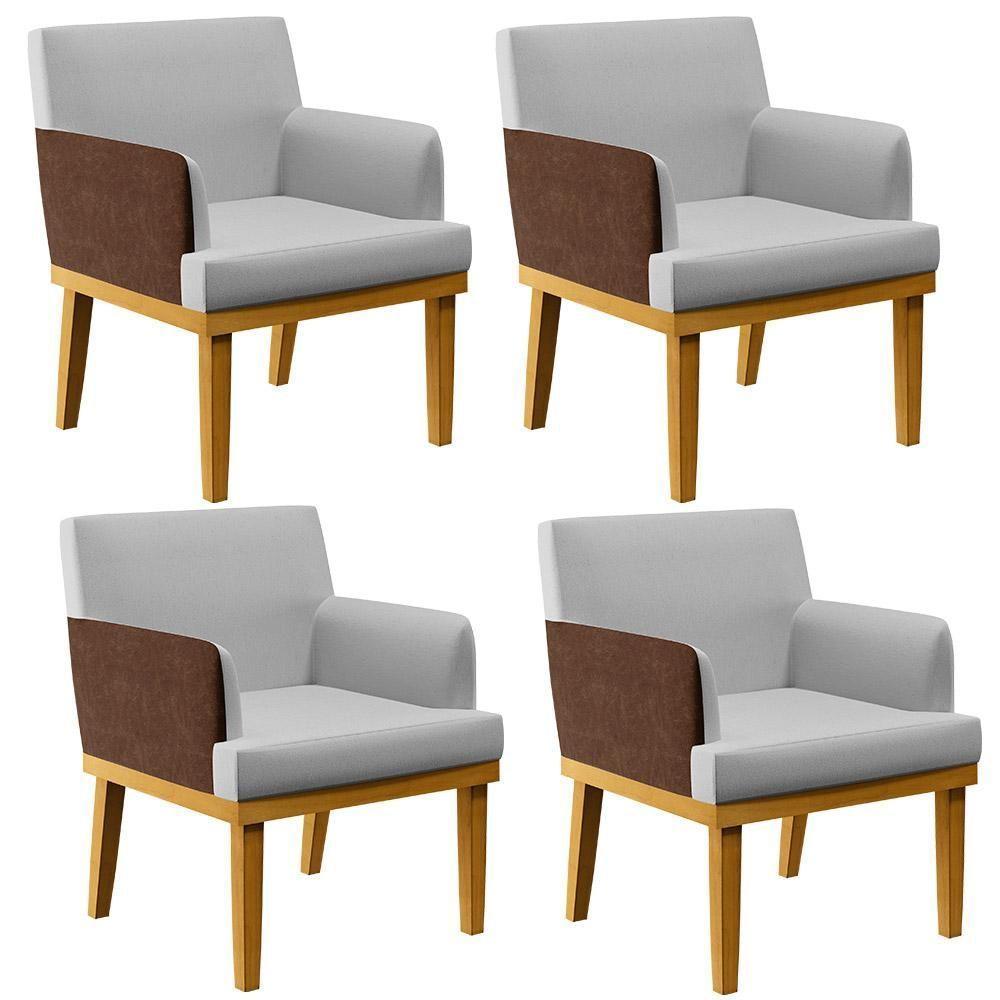 Kit 4 Poltronas Beatriz W01 Linho Cinza Couríssimo Marrom - 1