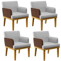 Kit 4 Poltronas Beatriz W01 Linho Cinza Couríssimo Marrom - 1