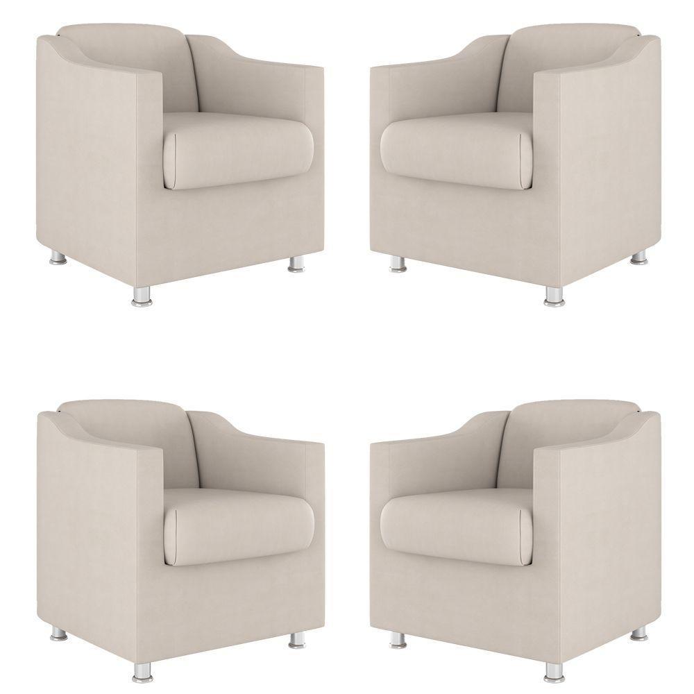 Kit 4 Poltronas Decorativas Clinica Sala Recepção Tecido Suede Cor:Bege - 1