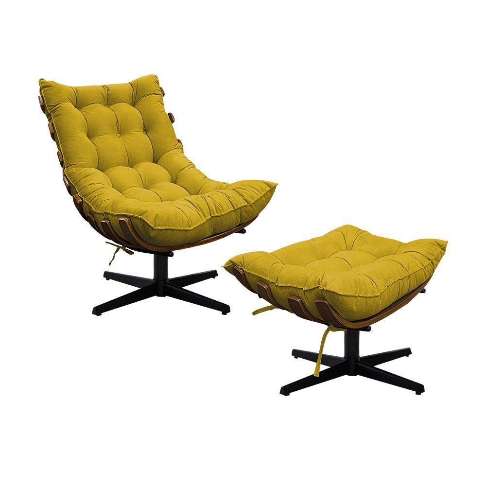 Kit Poltrona E Puff Costela Mr01 Base Giratória Suede - Amarena Móveis - 1