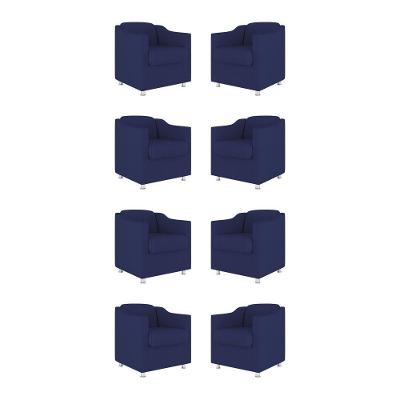 Kit 8 Poltronas Tilla Decorativas Consultório Sala Tecido Cor:azul Marinho