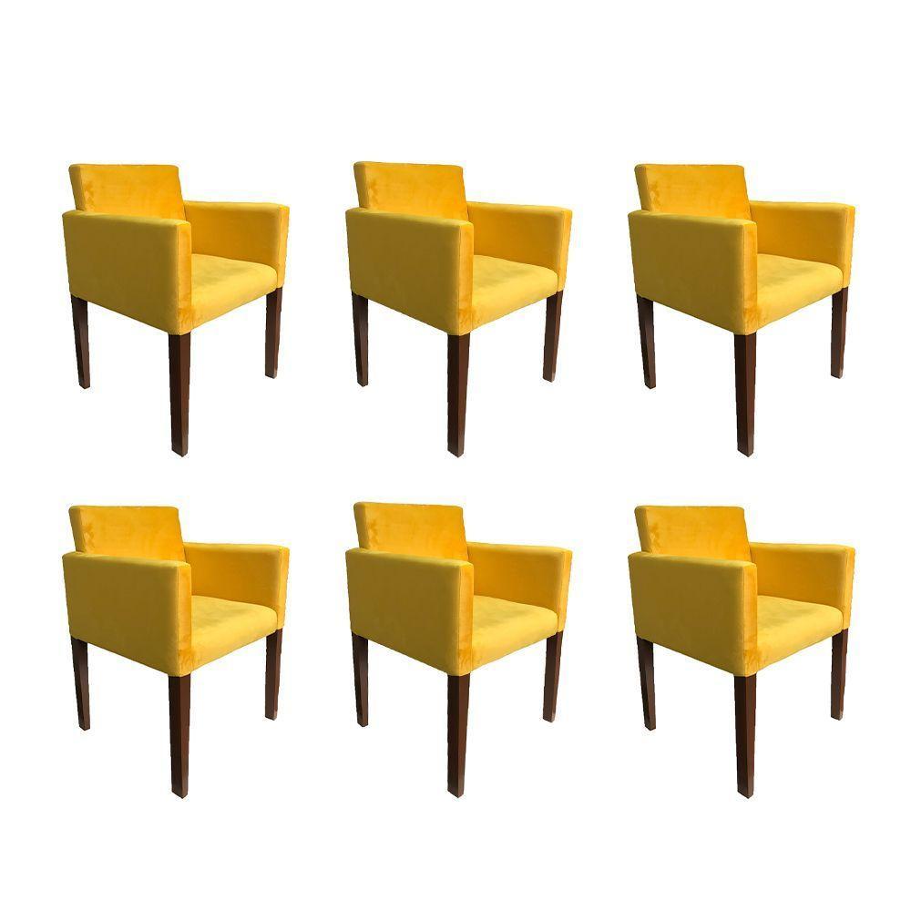Kit 6 Poltronas Nina Estilo Retrô Tecido Suede Ideal Para Sala De Estar - Amarelo - Cor: Amarelo - 1