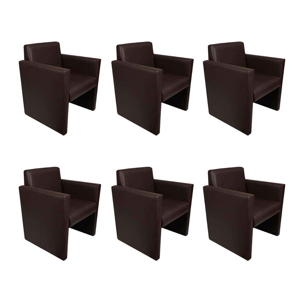 Kit 6 Poltronas Nina Slim 1 Lugar Pé Fechado - Café - Cor: Marrom - 1