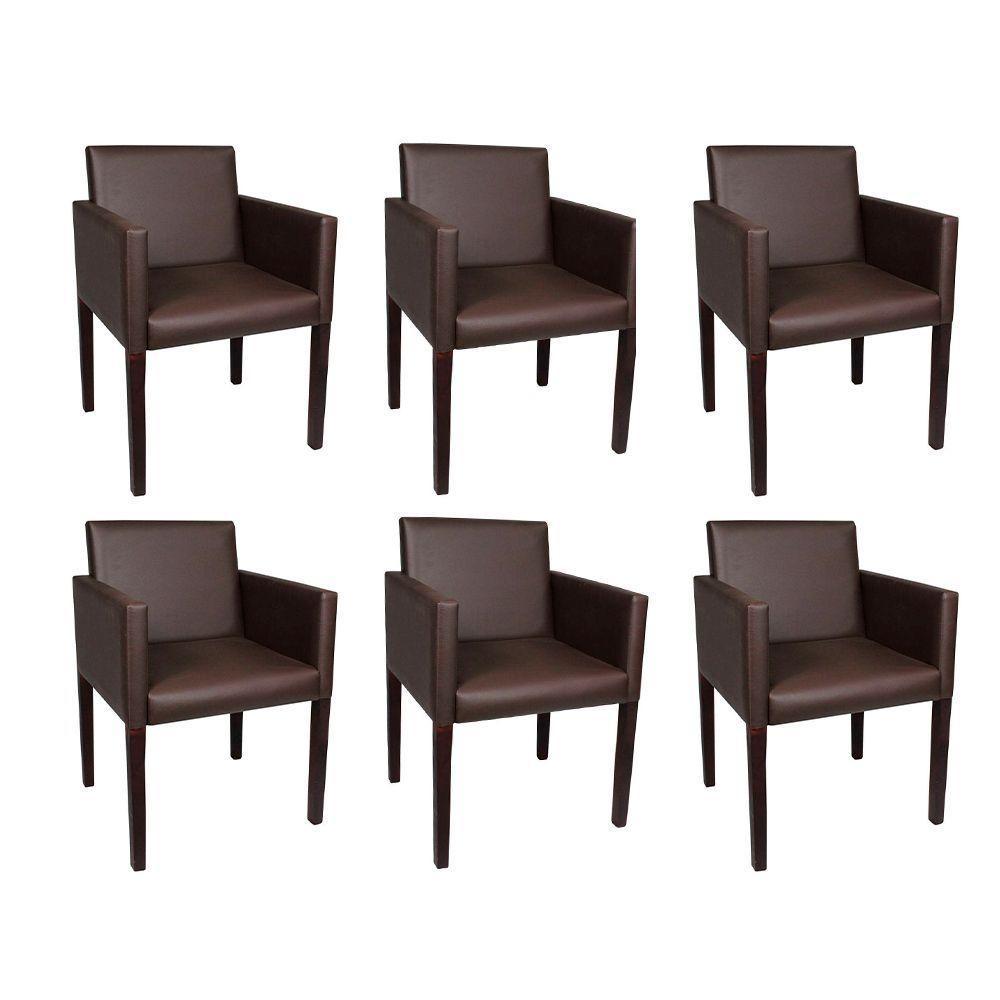 Kit 6 Poltronas Nina Executiva Em Tecido Sintético - Marrom Café - Cor: Marrom - 1