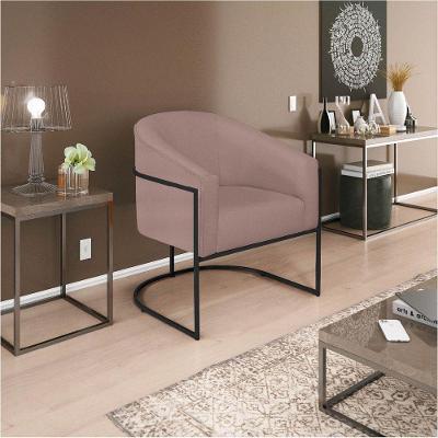 Poltrona Luiza Base De Ferro Preto Linho - Adj Decor Cor Rosê