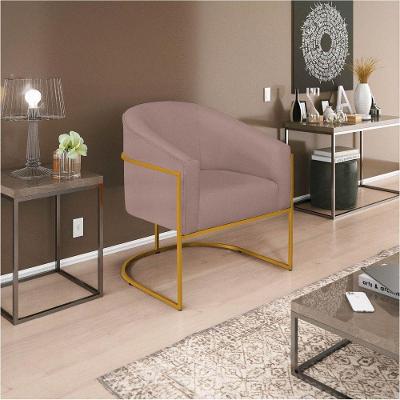 Poltrona Luiza Base De Ferro Dourado Linho - Adj Decor Cor Rosê
