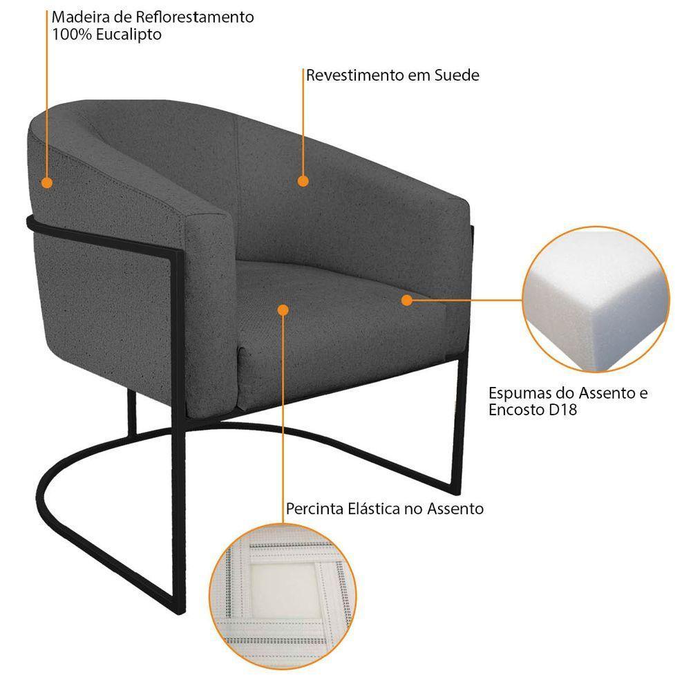 Poltrona Luiza Base De Ferro Preto Linho - Amarena Móveis Cor Cinzaescuro - 2