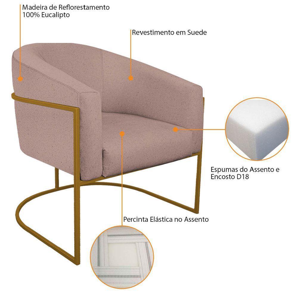 Poltrona Luiza Base De Ferro Dourado Linho - Amarena Móveis Cor Rosê - 3