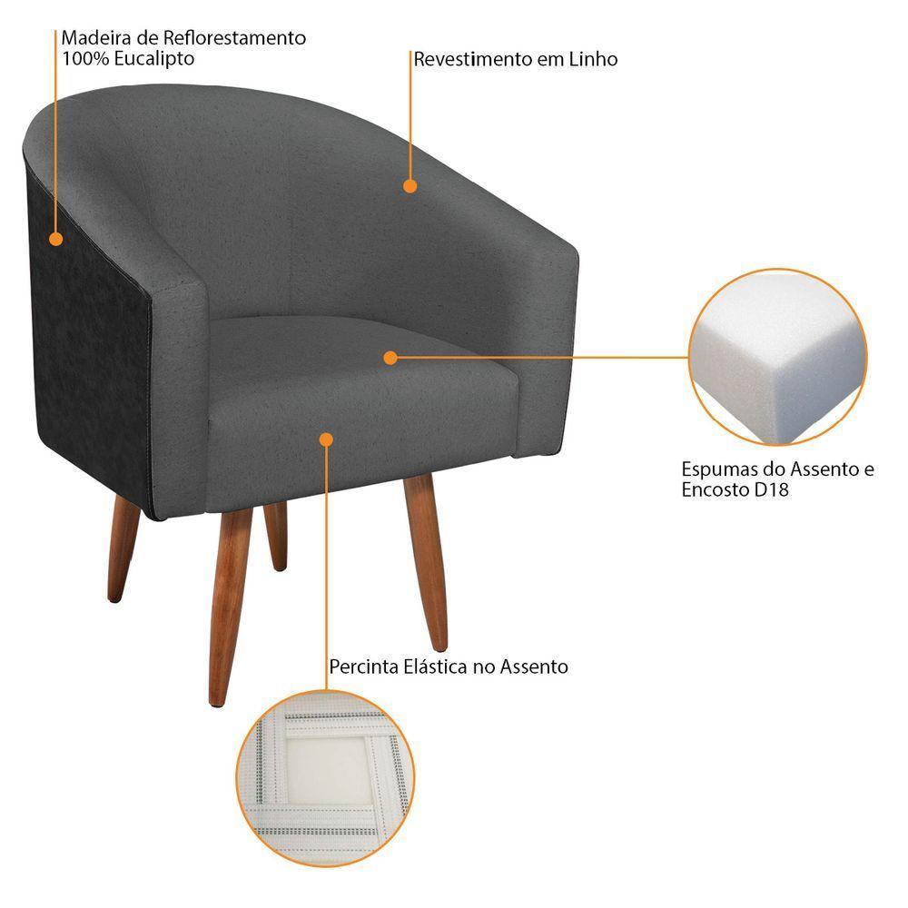 Poltrona Luiza Pés Palito Factor Preto E Linho - Amarena Móveis Cor Cinzaescuro - 2