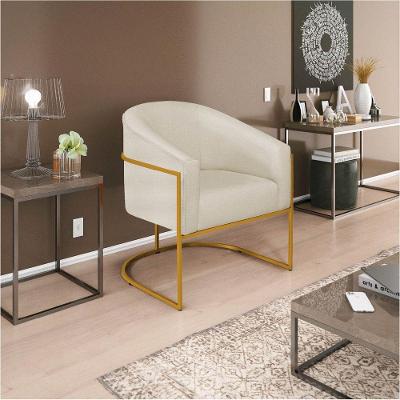 Poltrona Luiza Base De Ferro Dourado Linho - Adj Decor Cor Bege
