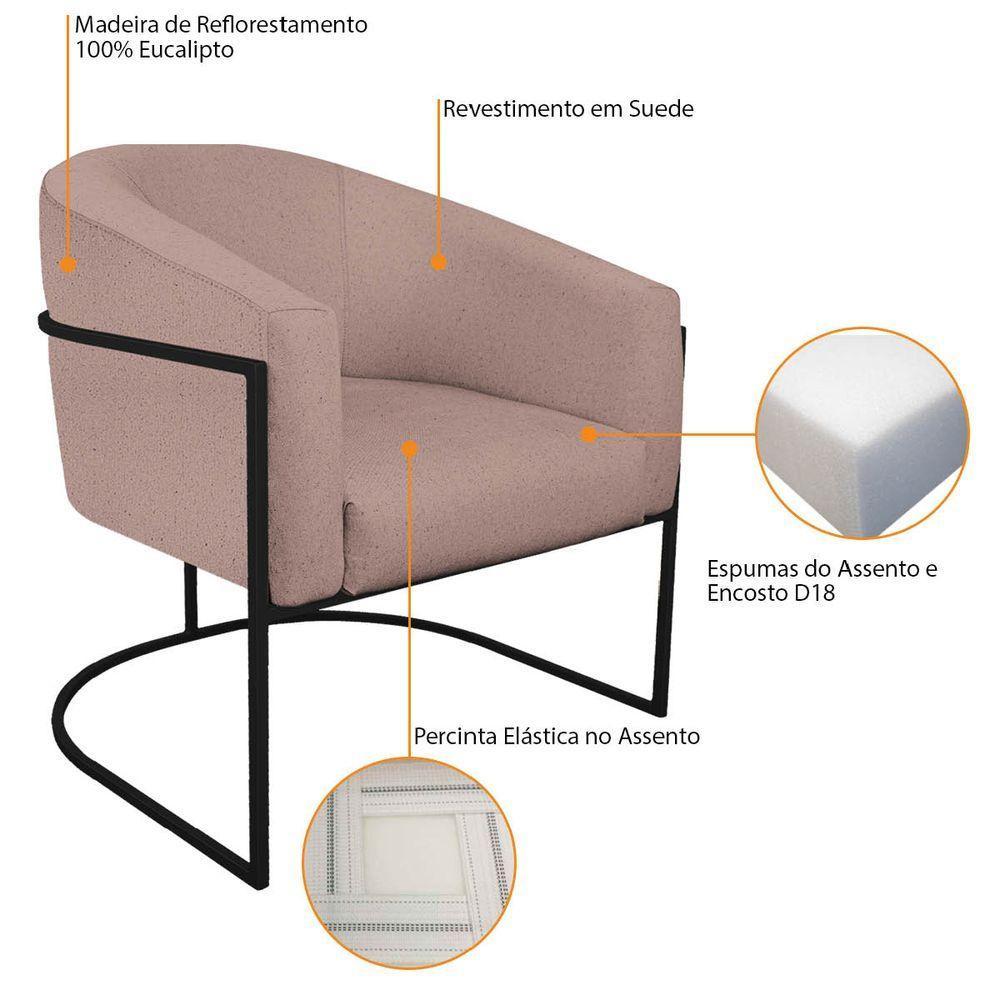 Poltrona Luiza Base De Ferro Preto Linho - Amarena Móveis Cor Rosê - 2