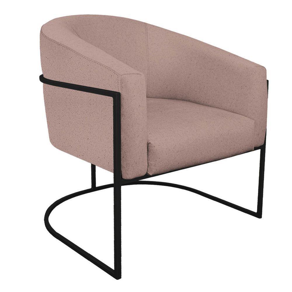 Poltrona Luiza Base De Ferro Preto Linho - Amarena Móveis Cor Rosê - 6