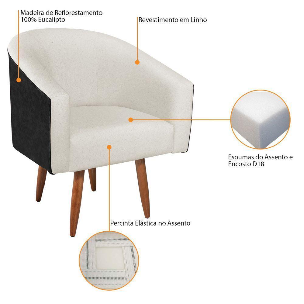 Poltrona Luiza Pés Palito Factor Preto E Linho - Amarena Móveis Cor Bege - 2